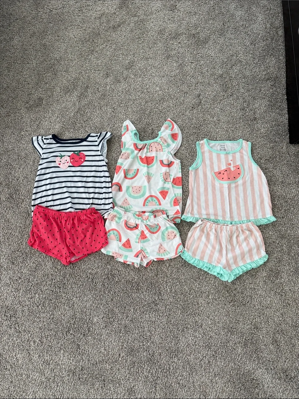 Carter's Girls Watermelon & Strawberry short and tank Pajama Sets 4t bundle